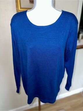 bryn Walker Women's Long-Sleeve Scoop Neck Top in Blue Size XL